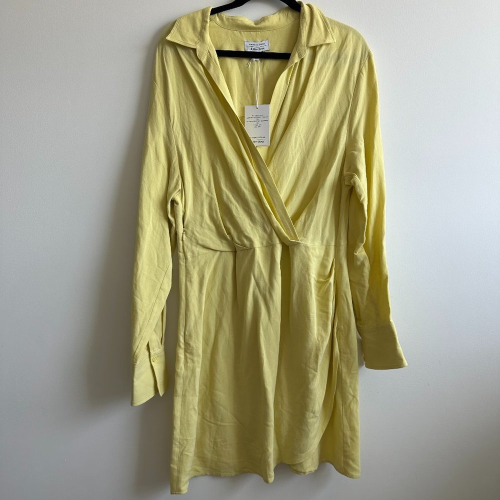 NWT & Other Stories Long Sleeve Linen Blend Faux Wrap Dress Size 12 Yellow